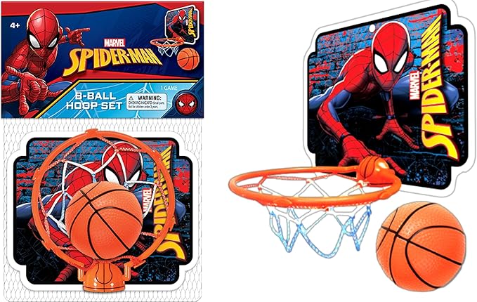 JA-RU Marvel Spiderman Mini Basketball Hoop (1 Unit) Self Adhesive Wall & Door Mount. Office or Bedroom Basketball Hoop with Ball for Kids. Indoor & Outdoor Sports Game. Spid-6822-1s