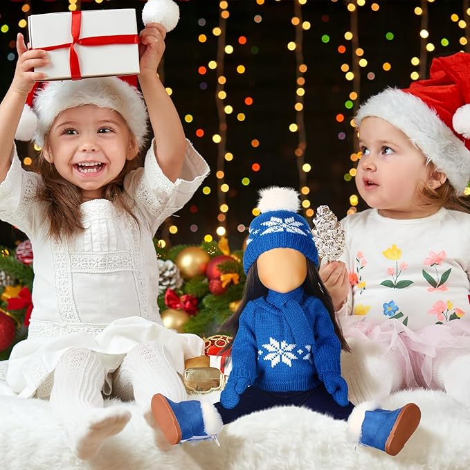 Bencailor 6 Pcs 18 Inch Christmas Doll Clothes and Accessories Winter Outfits Set Sweaters Trousers Hats Shoes Gloves for 18 Inch Doll Gifts(Blue)