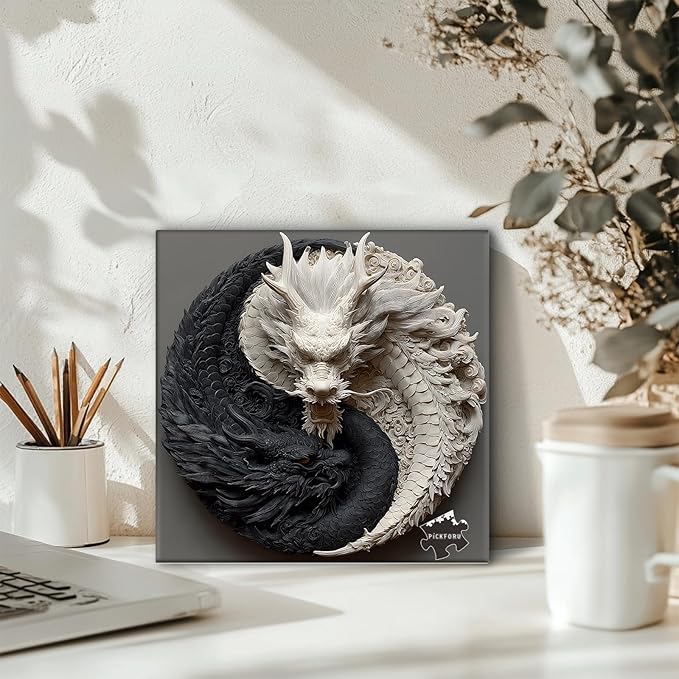 PICKFORU Yin Yang Dragon Puzzles for Adults 1000 Pieces, Nature Balance Jigsaw Puzzles 1000 Pieces, Difficult Challenging Art Puzzle as Wall Decor