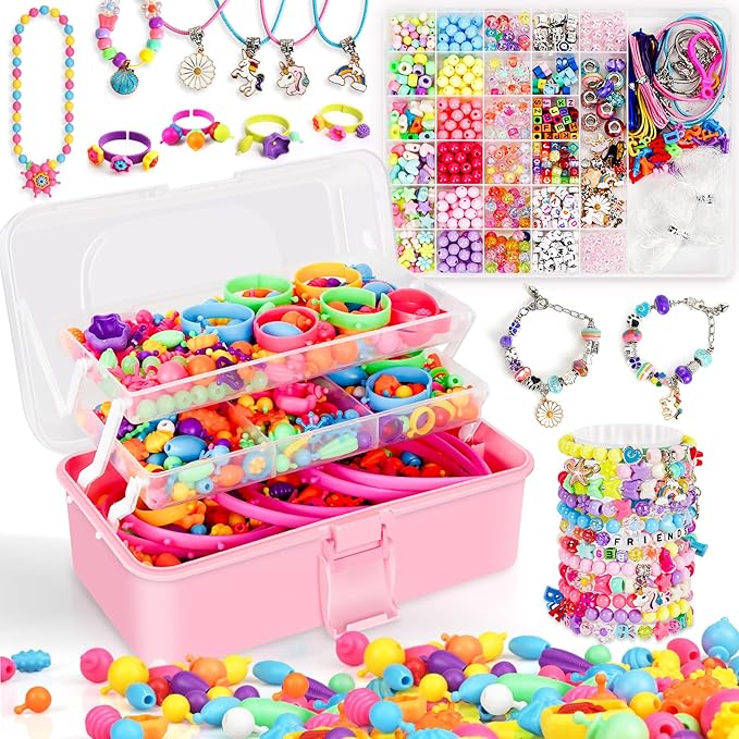 FUNZBO 1600 Pcs Pop Beads with Bracelet Making Kit, Jewelry Making Kit for Little Girls, Arts and Crafts Toys, Necklace Bracelet Ring Snap Set, Easter Birthday Gifts for Kids Ages 3-12 Years Old