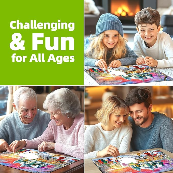 1000 Piece Christmas Puzzle for Adults, Sunset Villa and Dog Winter Landscape Jigsaw Puzzle Challenging Game Holiday Party Family Fun Decor, 27.5 x 19.7 inch