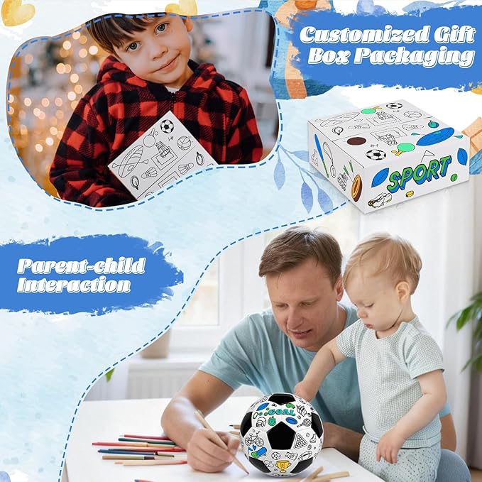 Size 3 Color Your Own Soccer Ball Black DIY Custom Craft Kit with Pump 12 Markers Personalized Youth Toddler Training Paint Your Own Toy Creative Gift for Kids (Black Soccer Ball, 3)