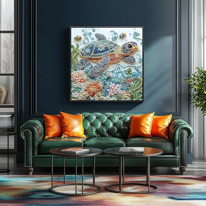 Embroidery Sea Turtle 500 Piece Puzzles for Adults, Easy Large Piece Puzzle for Seniors, Challenge Art Jigsaw Puzzles, for Gifts Birthday Party Games Family, 20X20 inch Dust Free Puzzle