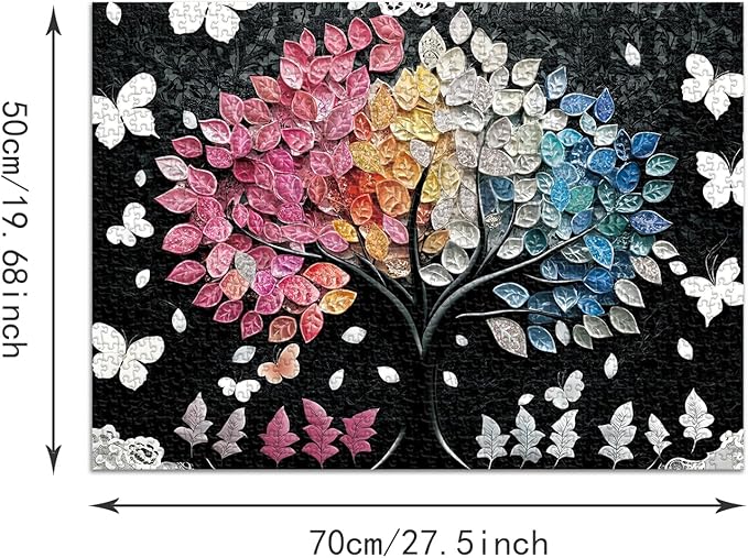 Puzzle for Adults 1000 Pieces,Gradient Crystal Leaf Flowers Tree Puzzle, Challening Impossible Difficult Hard Fun 1000 Pieces Jigsaw Puzzles for Adults Family with Letters on Back