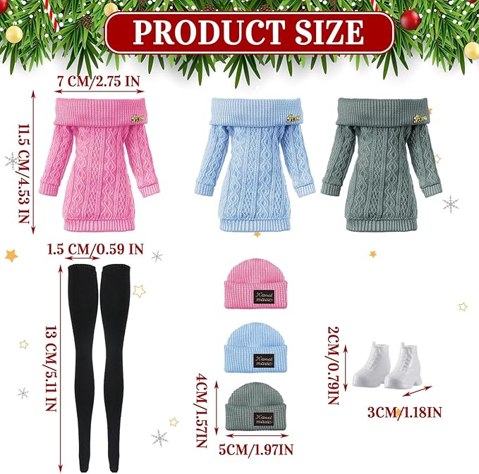 Geyoga 12 Pcs Doll Clothes and Accessories for 12 Inch Summer Dolls Sweater Pants Shoes Hat Outfits Doll is Not Included(Sage Green, Light Blue, Rose Red,12 Inch)