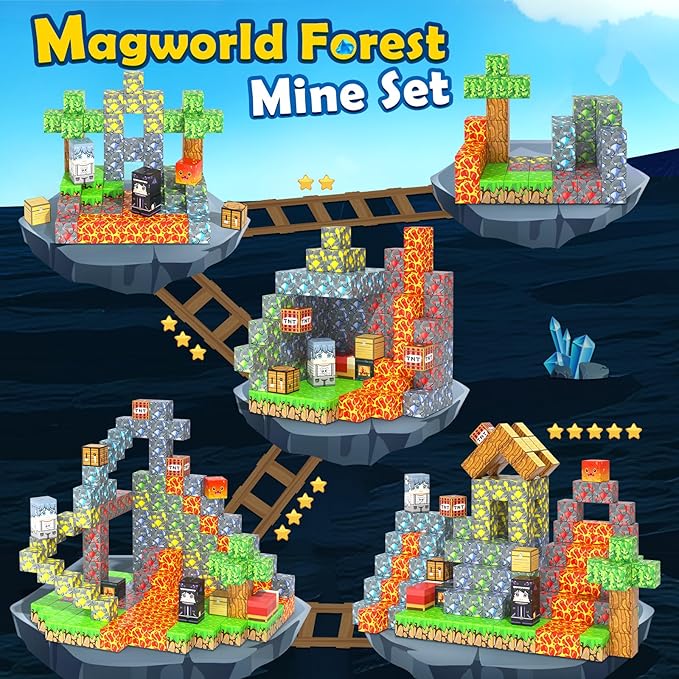 Soyee Magnetic Blocks - Build Mine Magnet World Forest Mine Set Magnet Building Blocks Kids Toys for 3+ Year Old Boys & Girls 1'' Magnetic Cubes STEM Sensory Building Toys Kids Game Xmas Gifts