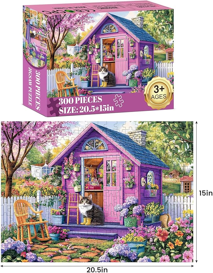 300 Piece Puzzles for Adults, Jigsaw Puzzles 300 Pieces for Adults Kids Ages 8-10 10-12 Spring Garden Puzzle Cat Jigsaw Puzzle 300 Pieces Puzzle Game Family Activity Nights Gift Toy 20.5x15in