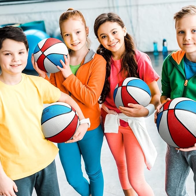 8 Pack 7 Inch Mini Rubber Basketballs Set Small Basketball with Air Pump Mini Hoop Junior Size 3 Basketballs for Beginner Arcade Games Indoor Outdoor Pool Party Favors(Red White and Blue)