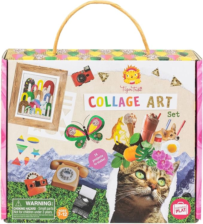 Tiger Tribe Collage Art Set for Kids - All-in-One Craft Kit with Scissors, Stickers & Pattern Pages, Ideal for Ages 7-12, Creativity & Learning