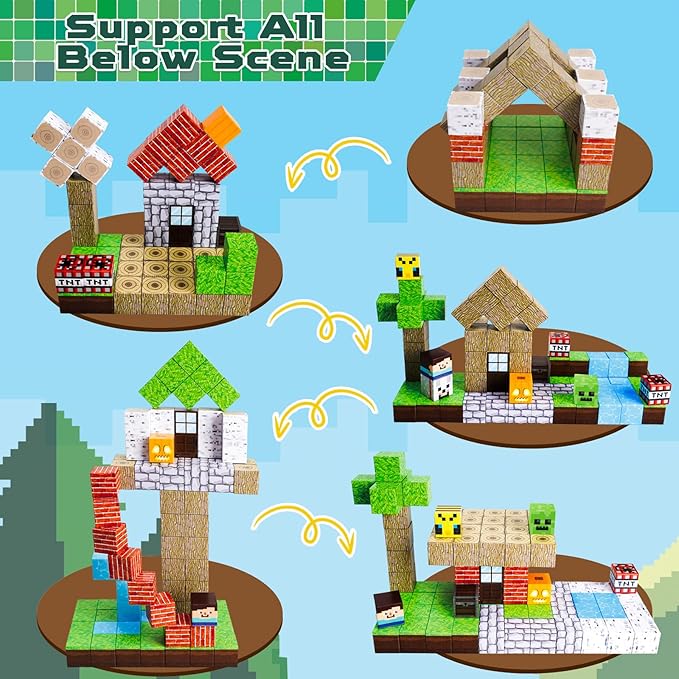 Magnetic Blocks-100PCS Magnetic Building Blocks Magnet Cube Toys Stacking,Build Forest World Set,STEM Montessori Sensory Toys for Kids Boys Girls Age 3 4 5 6 7 8 9 10 Easter Birthday Gift