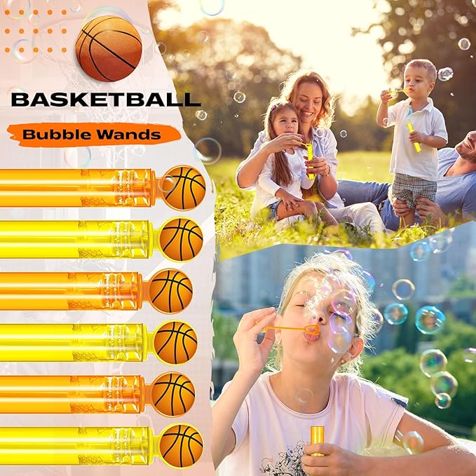 24 Pcs Basketball Bubble Wands Basketball Themed Party Favors Birthday Bubble Wand Bulk for Outdoor Summer Classroom Party Supplies Kids Goodie Bags Filler