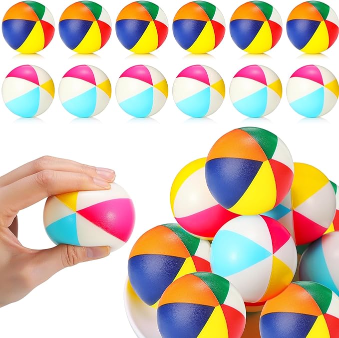 Jerify 24 Pcs Mini Beach Stress Balls 2.5 Inch Foam PU Relief Stress Ball Mini Rainbow Blow Up Beach Balls Toys for Girls Boys Birthday Beach Hawaiian Party Favors Summer Pool Games (Mix Color)
