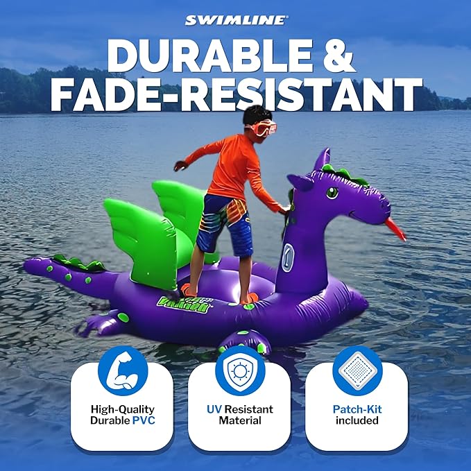 SWIMLINE ORIGINAL 90625 Giant Inflatable Sea Dragon Pool Float | Unique Ride-On Raft with Stable Wings & Legs | Lounge Floatie Perfect for Poolside Relaxation