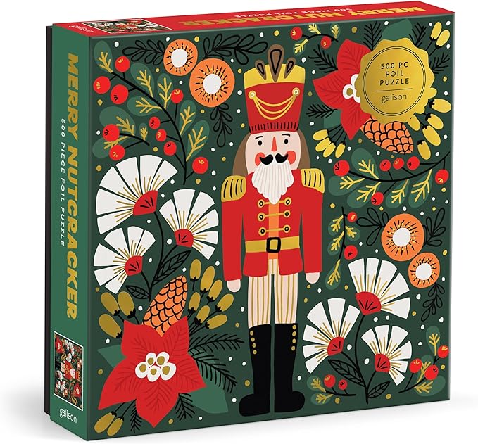 Galison Merry Nutcracker – 500 Piece Foil Jigsaw Puzzle Featuring Charming Artwork of The Famous Wooden Christmas Toy Soldier
