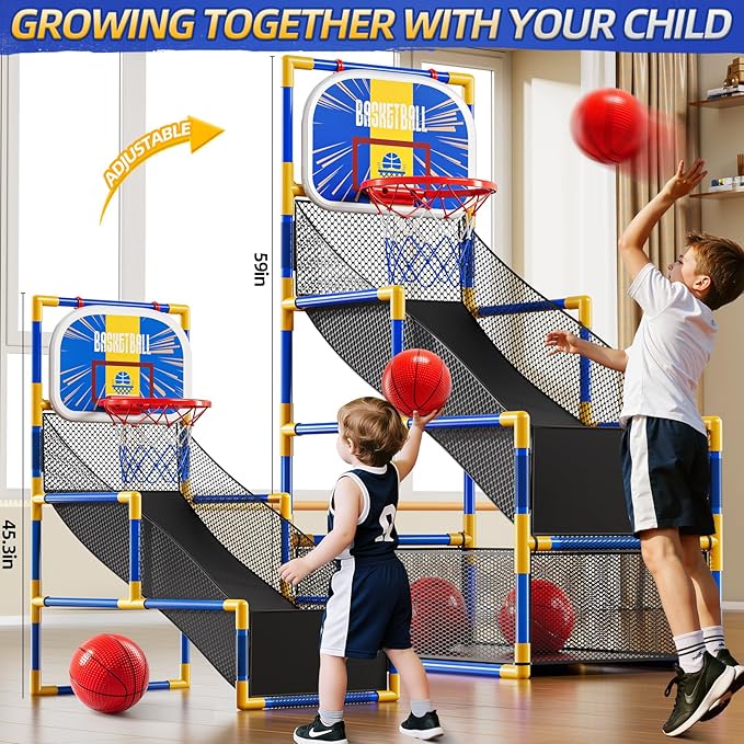 Arcade Basketball Game Indoor, Kids Ajustable Basketball Hoop, Outdoor Carnival Sports Play Toy with 4 Balls and Air Pump, Educational Birthday Gift for Boys Girls 3 4 5 6 7 8 Year Old (Blue)