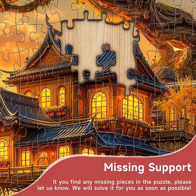 Magical Book Treehouse 1000 Piece Jigsaw Puzzle for Adults - Fantasy Asian Treehouse with Waterfall & Lanterns, Poster & Lettered Back, 22.8" Square HD Quality, Unique Gift for Book & Fantasy Lovers