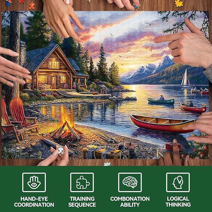 Jigsaw Puzzle for Adults 500 Pieces – 500 Piece Puzzle with Scenic Cabin, Interlocking Adult Puzzles, Letter Clues, 1:1 Poster, Home Decor Gift | 20.5 x 15 in