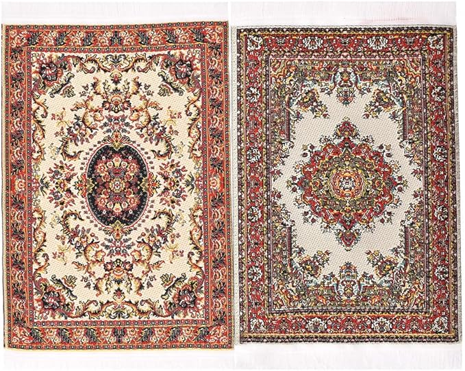 iLAND Miniature Dollhouse Accessories of Carpet for Dollhouse Furniture on 1/12 Scale and 3” - 12” Dolls, Woven Dollhouse Rugs 6” x 3.8” (2pcs Fragrance)