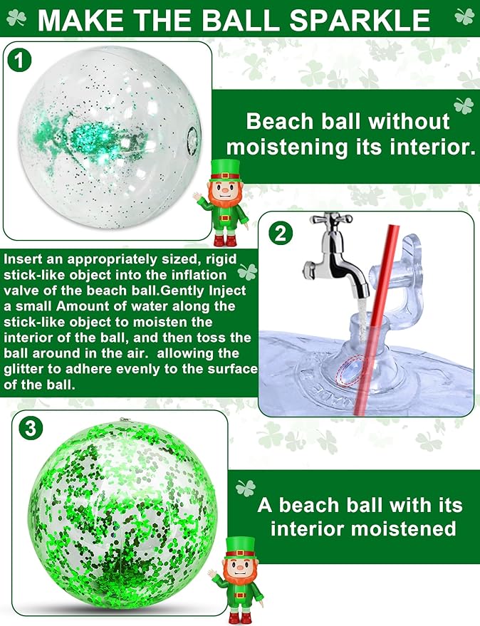 5 Pack Inflatable Glitter Beach Balls St Patricks Party Decoration 24 Inch 16 Inch Pool Toys Balls Glitters Inflatable Clear Beach Ball Swimming Pool Water Beach Toys Outdoor St Patricks Party Favors