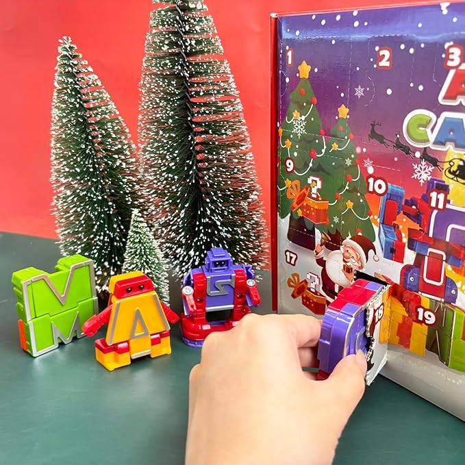 Alphabet Robots for Boys,ABC Letters Learning Education Toys for Toddlers,Christmas Countdown Advent Calendar for Kids,Alphabots Deformation Fine Motor Skill Preschool Toy Gift for New Year birthday