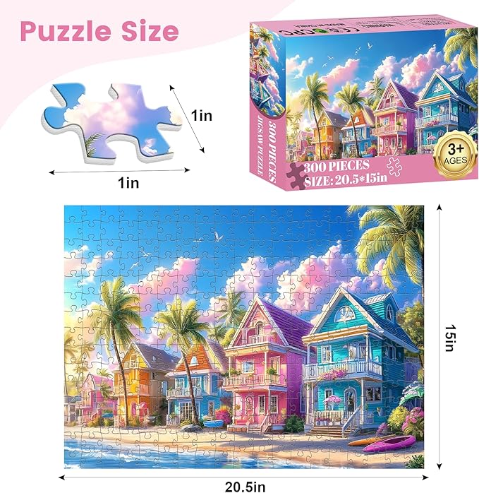 300 Pieces Jigsaw Puzzles for Adults, Color House Puzzle for Adults Children Seniors, Oil Painting Style Puzzle 300 Pieces, Gift for Birthday, Home Decor, Fun for Family Entertainment(20.5 * 15 in)