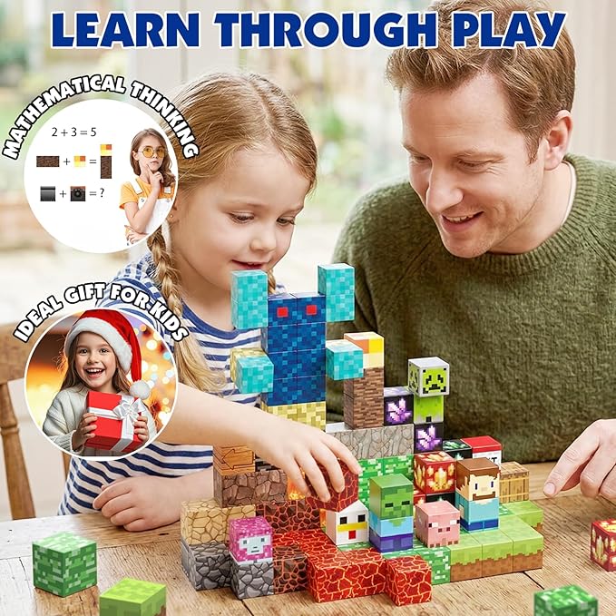Magnetic Blocks -100PCS Magnetic Building Blocks Toys for Kids, 0.8 inch Stacking Magnet Cubes STEM Sensory Construction Block Game for Boys Girls Age 3+ Birthday Party Supplies