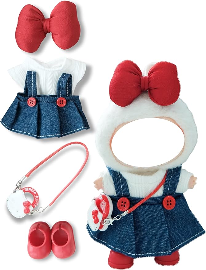 Clothes for 17cm Doll, 5 pcs Set Doll's Outfits Luxury Dress Shirt Pants Headset Shoes Accessories Fashion Stylish Adorable Dolls Clothes (No Doll) (Kindergarten Red)