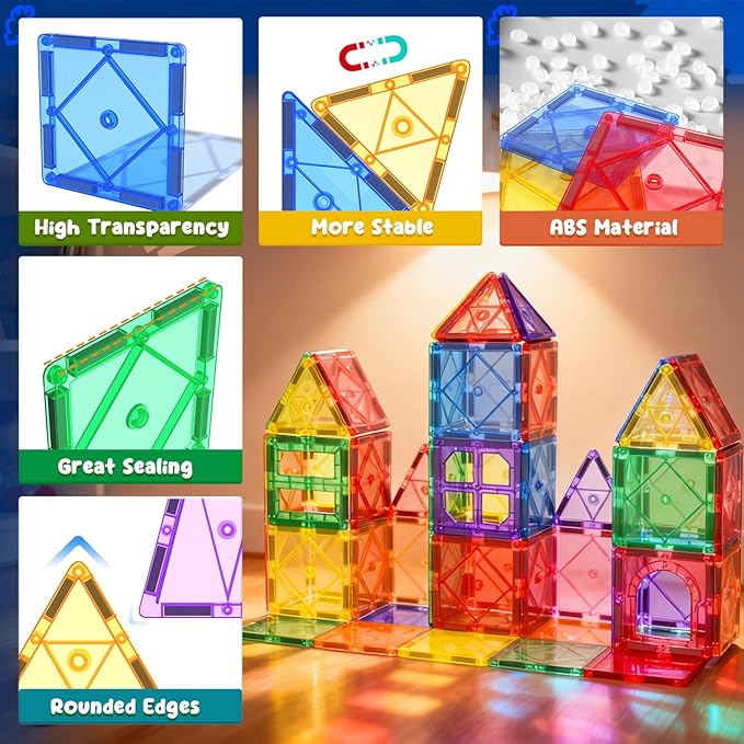 Magnetic Tiles Toddler Toys Magnetic Building Blocks for Kids Ages 3-12 STEM Educational Toys for Girls & Boys Sensory Toys for Kids with Autism Classroom Must Haves Easter Basket Stuffers for Toddler