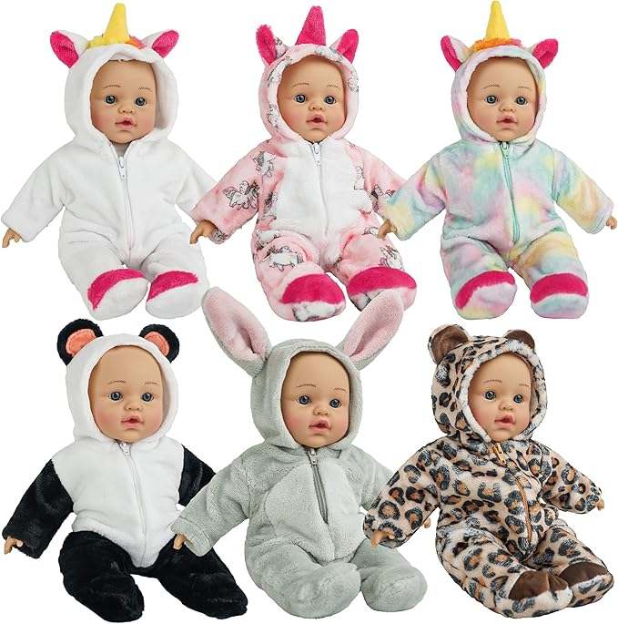 SMILESSKIDDO 6 Set Dolls Clothes Outfits Jumpsuits for 10 to 14 Inch New Born Babydoll, Animal Styling Baby Doll Clothes and Accessories for 10 12 14 Inch