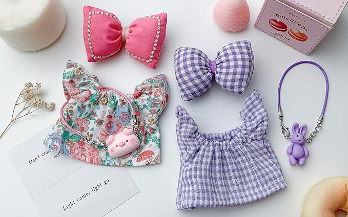 17 cm Doll Clothes 4 Sets - 6.7 Inches Cute Dolls Dress Outfits - Premium Fashion Accessories，Luxury Chic Doll Clothing & Style Bundle 3Pcs Set（Cute Doll Dress+Bow+Bag），Gifts for Lovers（No Dolls）