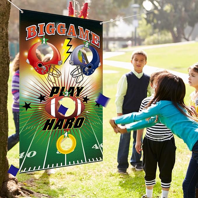 Blulu Football Toss Target Games Bean Bag Toss Game with 3 Bean Bags Football Party Decorations Indoor and Outdoor Party Game for Boys Adults Family Birthday Party Supplies