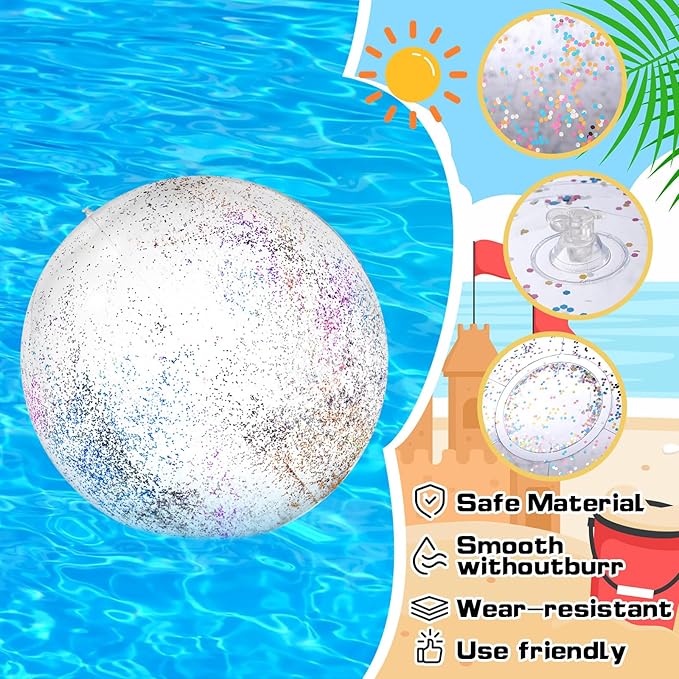 Tanlade 4 Pcs 42 Inch Jumbo Glitter Inflatable Beach Ball Large Giant Shiny Beach Pool Ball for Outdoor Activity Summer Birthday Water Game Toys Sports Themed Party Favors Decoration(Sequins)