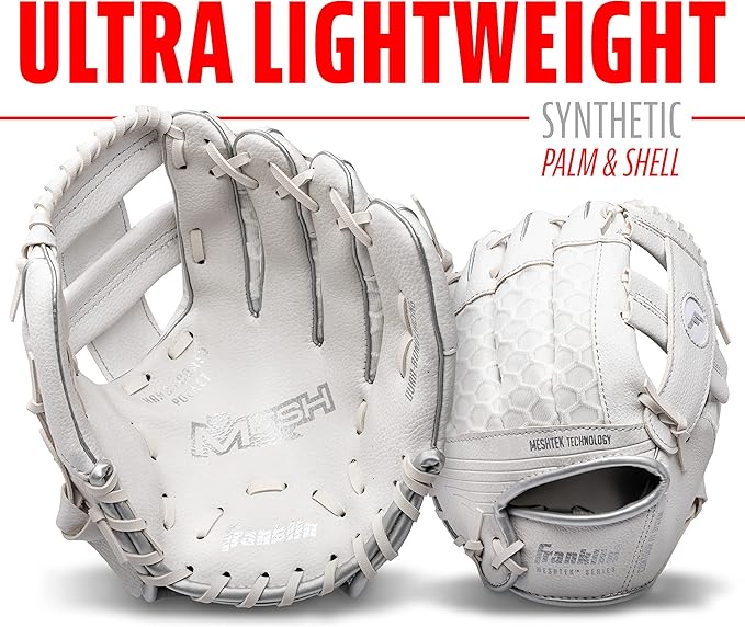 Franklin Sports Kids Baseball Glove + Foam Ball Sets - Meshtek Youth Teeball Gloves for Kids + Toddlers - Left + Right Hand Throw - 9.5" Inch