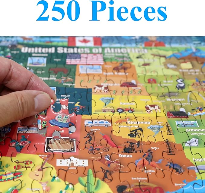 Think2Master United States Map 250 Pieces Jigsaw Puzzle. Great Gift for Adults & Seniors. Easier to Handle Larger Pieces. Size: 14.2” X 19.3”
