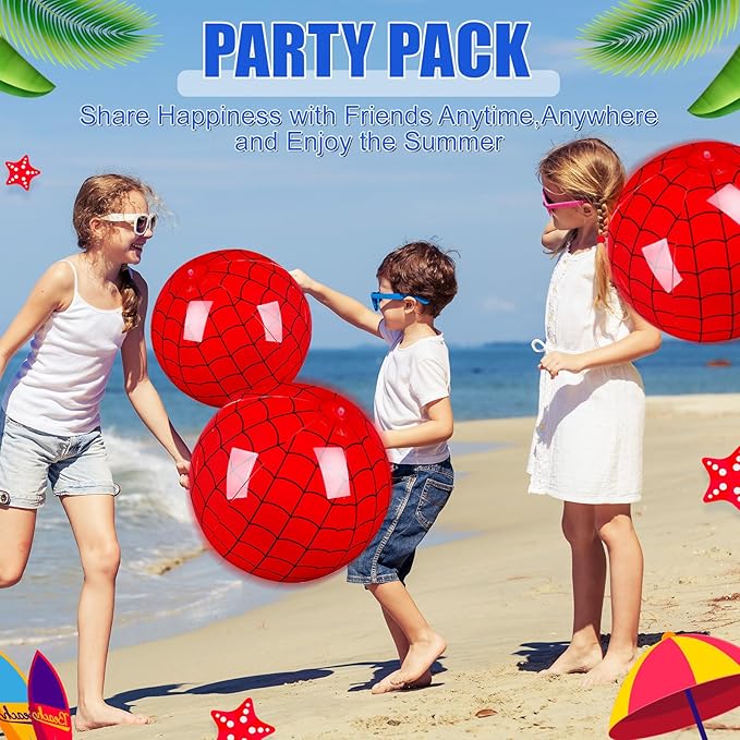 2 Pack 11.81" Spider Web Themed Beach Ball for Kid Inflatable Beach Ball Bulk for Summer Pool Game Spider Red Decoration for Birthday Party End of The Year Class Party Supplies Gift