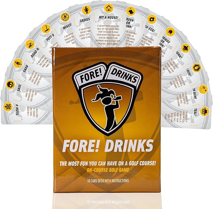 Fore! Drinks On Course Golf Game – Fun Playing Cards – Golf Card Games for Parties – 52 Card Deck for Hilarious Challenges – Outdoor Games for Adults and Family Fun