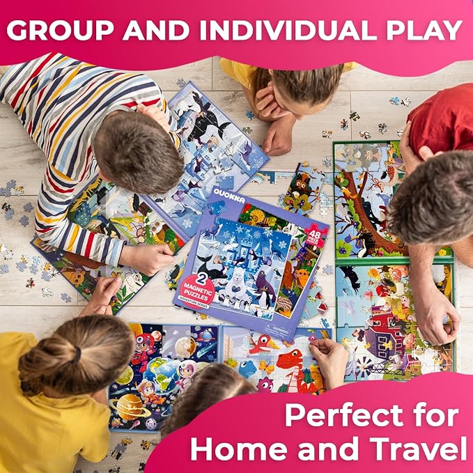 QUOKKA Magnetic Puzzles for Toddlers 3-5 – 2x48 Pieces Travel Games for Kids 2-4 – Polar & Jungle Animals Learning Magnetic Puzzles for Kids Ages 4-8 – Educational Puzzle Gift Toy for Boys and Girls