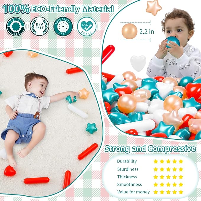 STARBOLO Ball Pit Balls Stars Hearts Gaint Sprinkles150pcs,Red Green Colors
