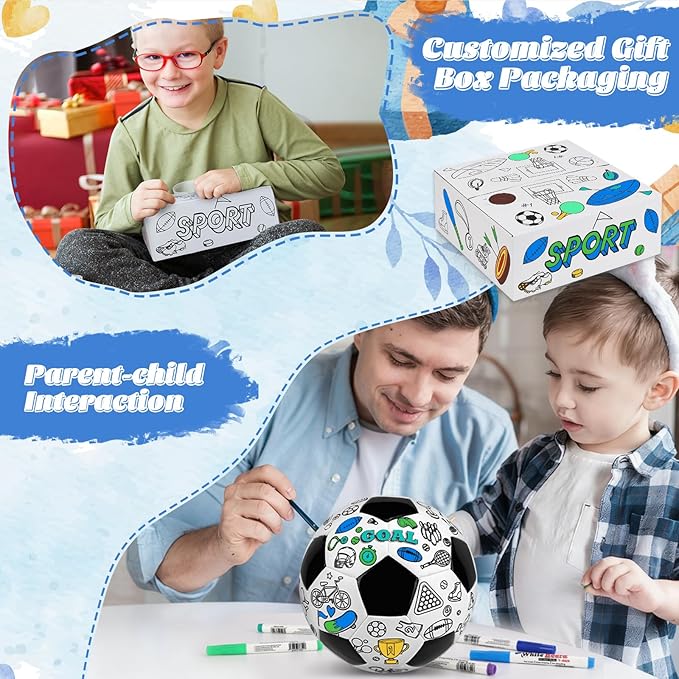 Size 4 Color Your Own Soccer Ball Black DIY Custom Craft Kit with Pump 12 Markers Personalized Youth Toddler Training Paint Your Own Toy Creative Gift for Kids (Black Soccer Ball, 4)