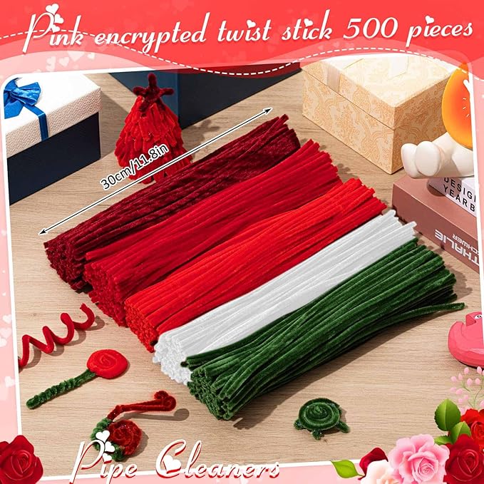Peryiter 500 Pieces Pipe Cleaners Chenille Stems for Flowers Craft Supplies Bulk Fluffy Fuzzy Sticks for DIY Art Projects Creative Gift Wrapping Party Decorations(Rose Color,12 Inch)