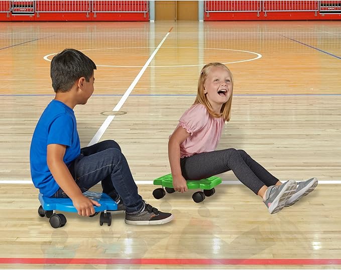 hand2mind Green Indoor Scooter Board with Handles, Sit Down Floor Scooter, Gym Activities for Kids, Indoor Sport Recess Games, Physical Education Equipment, Gross Motor Toys