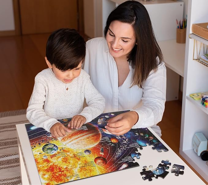 Solar System Space Kids Jigsaw Puzzles - 100 Piece Science Educational Toys for Ages 4-8 Boys & Girls - 8 Planets