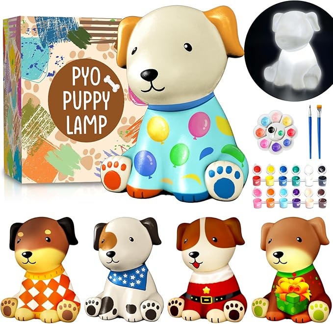 Goody King Paint Your Own Dog Lamp Kit, Easter Basket Stuffers, DIY Night Light, Crafts for Teens Girls Boys, Arts & Crafts Kit, Painting Kit for Kids, Easter Birthday Gift for Kids Ages 3 4 5 6 7 8+