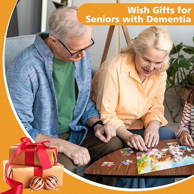 6 Packs 20 Large Piece Puzzles for Seniors with Dementia│Alzheimer’s Puzzles Memory Cognitive Games Easy Jigsaw Puzzles for Elderly Seniors with 6 Storage Bags(Animal)