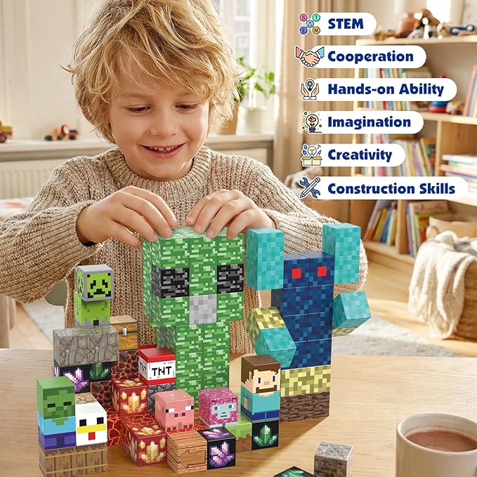 Magnetic Blocks -100PCS Magnetic Building Blocks Toys for Kids, 0.8 inch Stacking Magnet Cubes STEM Sensory Construction Block Game for Boys Girls Age 3+ Birthday Party Supplies