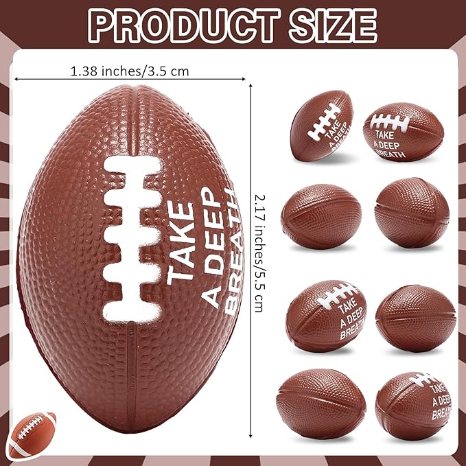 Realspring 72 Packs Mini Football Sports Stress Ball Mini Foam Footballs 2.17 Inch Stress Relief Balls with Motivational Quotes Relief Adults Encouraging for Football Themed Party, Brown, 9 Style
