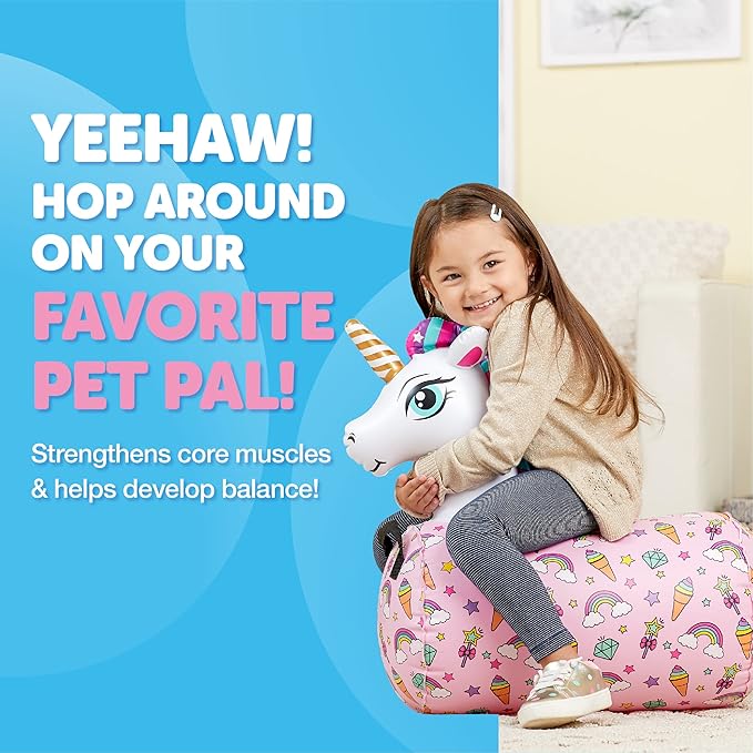 WADDLE Hip Hopper Inflatable Hopping Animal Bouncer Unicorn, Ages 2 and Up, Supports Up to 85 Pounds