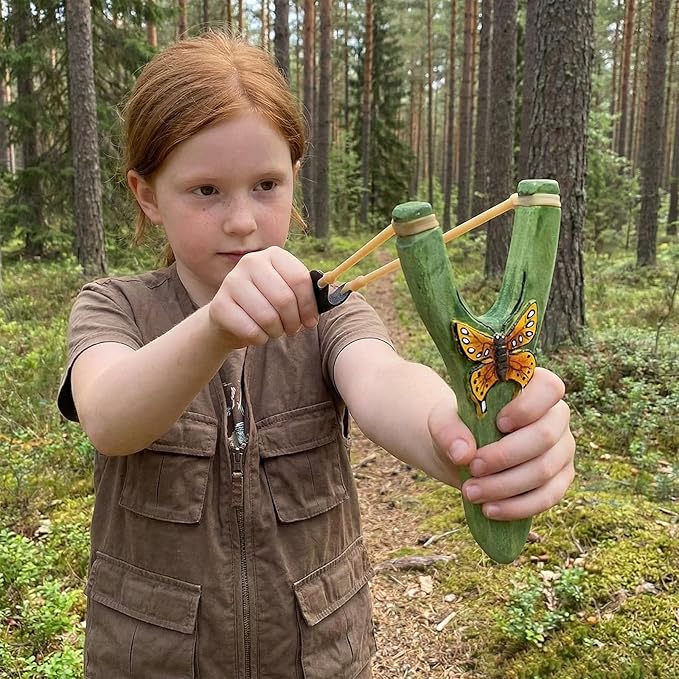 LANJAY Solid Wood Slingshot with Custom Engraving, Includes Clay Balls & Pompoms - Target Shooting & Outdoor Activity Toy for Kids & Adults, Ideal Children's Gift