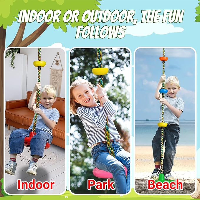 Tree Swing for Kids Backyard Single Disc Rope Climbing Swing Seat for Tree Indoor Outdoor Playground Set Accessories with Thickening 4 Ft Strap-Yellow