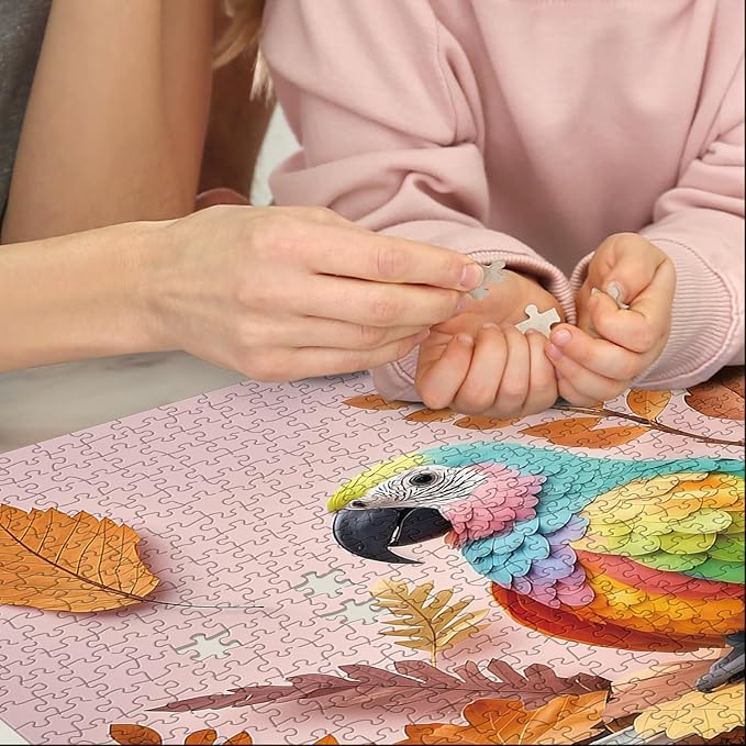 Jigsaw Puzzle 1000 Pieces Colorful Parrot, Pink Background Autumn Leaves, 19.7x27.6 Inches for Adults & Teens 14+ Family Game (Colorful Parrot) C0807